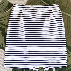 J crew blue and white striped pencil skirt